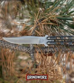 Bear & Son Knives Silver Speckle 114 Balisong Butterfly Knife - Satin Plain -Knife Sale Shop Bear and Son 114 Butterfly Balison Silver Speckle BHQ 0365 jr large