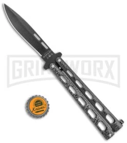 Bear & Son 115 Silver Speckle Butterfly Knife - Black Plain -Knife Sale Shop Bear and Son 115 Large Butterfly Silver Speckle Black BHQ 50070 jr bottlecap large