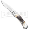 Bear And Son Stag Bone Automatic Lockback Knife - Satin Plain