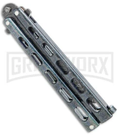 Bear & Son 115 Galaxy Butterfly Knife - Damascus Tanto Plain -Knife Sale Shop Bear and Son Butterfly Knife Black Sparkles Damascus Tanto BHQ 141056 jr side large