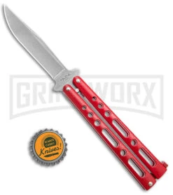 Benchmark Red Epoxy Steel Butterfly Knife - Stonewash Plain -Knife Sale Shop Benchmark Butterfly Red SW BHQ 138115 jr bottlecap large