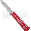 Benchmark Red Epoxy Steel Butterfly Knife - Stonewash Plain