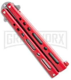 Benchmark Red Epoxy Steel Butterfly Knife - Stonewash Plain -Knife Sale Shop Benchmark Butterfly Red SW BHQ 138115 jr side large