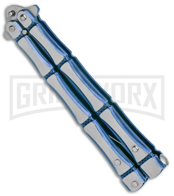 Blue Bone Balisong Drop Point Butterfly Knife - 2 Tone Plain 3 Blue Bone Balisong Drop Point Butterfly Knife - 2 Tone Plain - Image 3