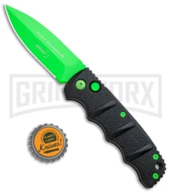 Boker Kalashnikov Automatic Knife - D2 Dagger Electric Green Plain -Knife Sale Shop Boker Kalashnikov Black Widow Green jr bottlecap large