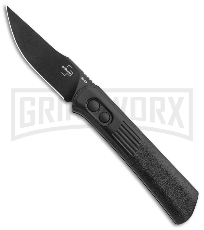 Boker Lundquist Alluvial Black Aluminum Automatic Knife - Black Plain 1 Boker Lundquist Alluvial Black Aluminum Automatic Knife - Black Plain