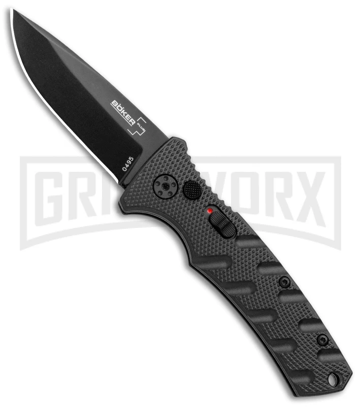 Boker Mini Strike Automatic Knife Black - Drop Point Black Plain 1 Boker Mini Strike Automatic Knife Black - Drop Point Black Plain