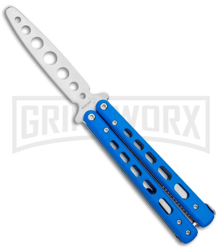 Boker Plus Mini Balisong Blue Skeletonized Trainer Knife - Satin Dull 1 Boker Plus Mini Balisong Blue Skeletonized Trainer Knife - Satin Dull