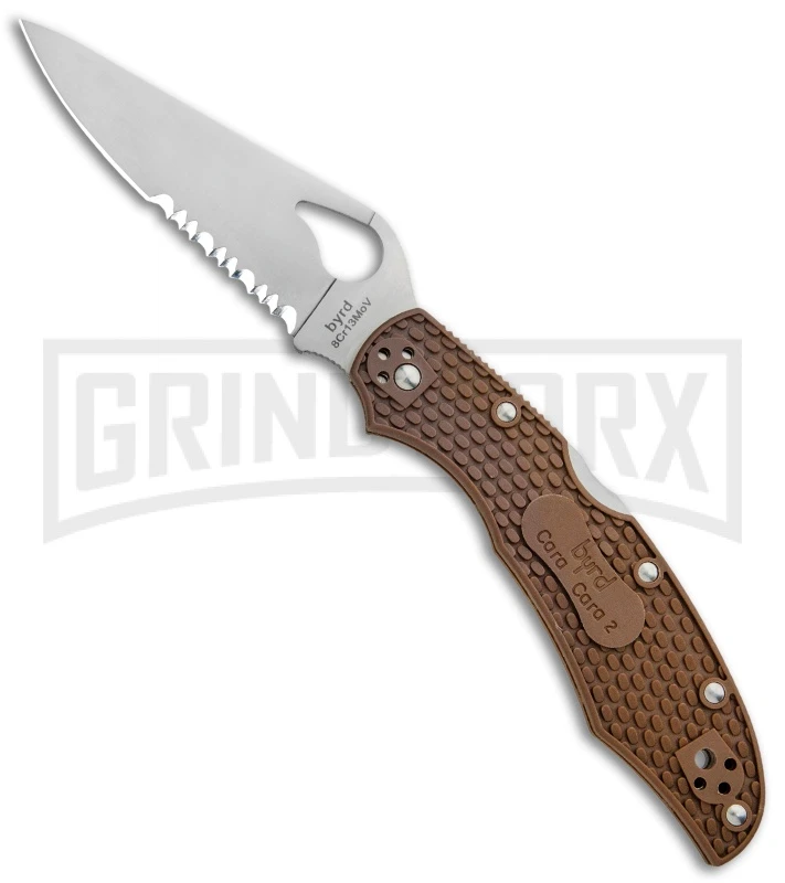 Byrd Cara Cara 2 Brown FRN Folding Knife - Satin Serr 1 Byrd Cara Cara 2 Brown FRN Folding Knife - Satin Serr
