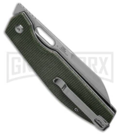 CJRB Cutlery Ekko Carbon Dark Green Micarta Lock Knife - SW Plain 5 CJRB Cutlery Ekko Carbon Dark Green Micarta Lock Knife - SW Plain -Knife Sale Shop CJRB Cutlery Ekko Button Lock Dark Green Micarta 3.3in Stonewash BHQ 181643 side large