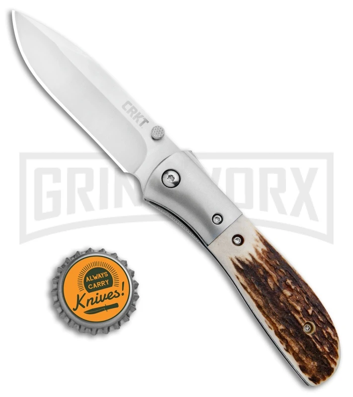 CRKT Carson Stag Spring Assisted Knife - Satin Plain 4 CRKT Carson Stag Spring Assisted Knife - Satin Plain - Image 4