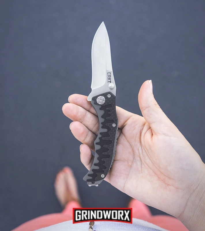 CRKT Drip Tighe Gray CF/G-10 Drop Point Outburst A/O Knife - Satin Plain 5 CRKT Drip Tighe Gray CF/G-10 Drop Point Outburst A/O Knife - Satin Plain - Image 5