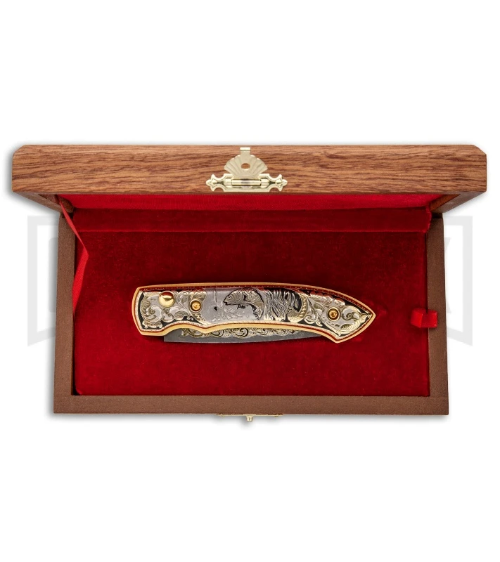 Custom Russian Gold Fish Automatic Knife - Damascus Plain 4 Custom Russian Gold Fish Automatic Knife - Damascus Plain - Image 4