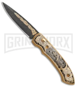 Custom Russian Gold Fish Automatic Knife - Damascus Plain