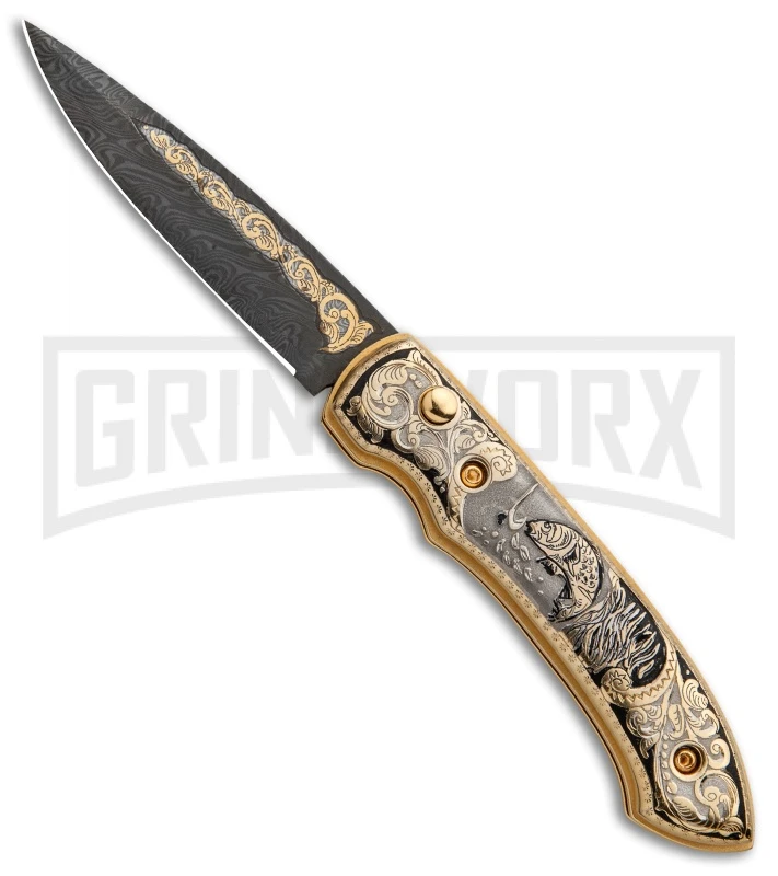 Custom Russian Gold Fish Automatic Knife - Damascus Plain 1 Custom Russian Gold Fish Automatic Knife - Damascus Plain