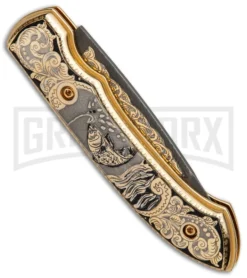 Custom Russian Gold Fish Automatic Knife - Damascus Plain 8 Custom Russian Gold Fish Automatic Knife - Damascus Plain -Knife Sale Shop Custom Russian Gold Fish Automatic Damascus RV HC5 FISH DAM GX 31051 jr side large