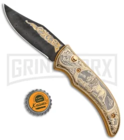 Custom Russian Gold Lion Automatic Knife - Damascus Plain 11 Custom Russian Gold Lion Automatic Knife - Damascus Plain -Knife Sale Shop Custom Russian Gold Lion Auto Damascus RV HC3 LION DAM GX 31050 jr bottlecap large