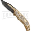 Custom Russian Gold Lion Automatic Knife - Damascus Plain