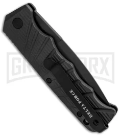 Delta Force Automatic Knife Black Aluminum - Black Partially Serrated -Knife Sale Shop Delta Force Auto Black Molded Plastic Black Partially Serrated GX 33539 jr side large