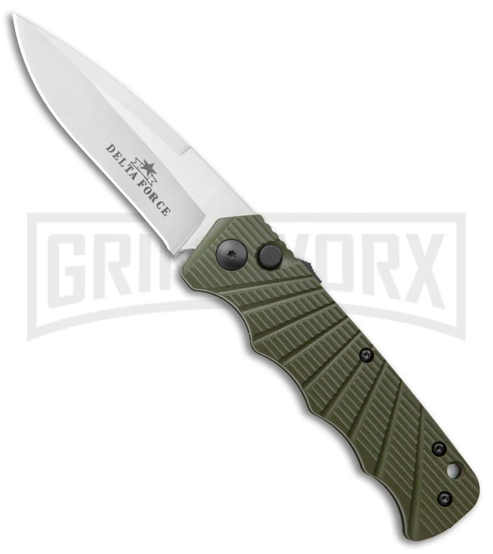 Delta Force Automatic Knife Green Aluminum - Satin Plain 1 Delta Force Automatic Knife Green Aluminum - Satin Plain
