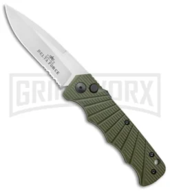 Delta Force Automatic Knife Green Aluminum - Satin Partially Serrated
