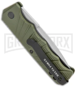 Delta Force Automatic Knife Green Aluminum - Satin Partially Serrated -Knife Sale Shop Delta Force Auto Green Aluminum Satin Partially Serr GX 38066 jr side large