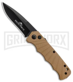 Delta Force Automatic Knife Tan Aluminum - Black Plain