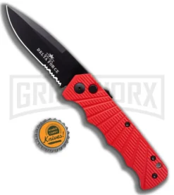 Delta Force Red Aluminum Automatic Knife- Black Serr -Knife Sale Shop Delta Force Automatic Knife Red Aluminum Black Serr GX 41280 KC bottlecap 2 large