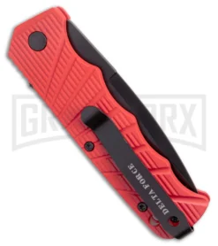 Delta Force Red Aluminum Automatic Knife- Black Serr -Knife Sale Shop Delta Force Automatic Knife Red Aluminum Black Serr GX 41280 KC side large