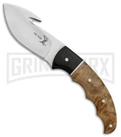 Elk Ridge Frontiersman Gut Hook Burl Wood Fixed Blade Knife - Mirror Plain