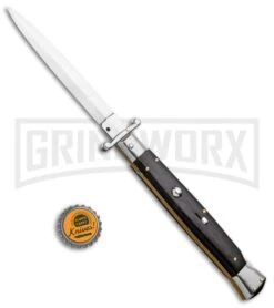 Frank B. 11" Italian Stiletto Swinguard Ebony Automatic Knife - Dagger -Knife Sale Shop Frank B 11in Italian Stiletto Swinguard Ebony Dagger Satin GX 33583 jr bottlecap large