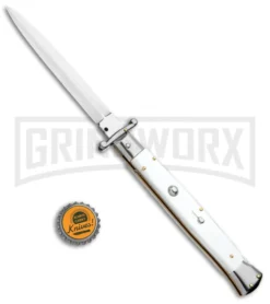 Frank B. 11" Italian Stiletto Swinguard White Automatic Knife - Dagger -Knife Sale Shop Frank B 11in Italian Stiletto Swinguard White White Dagger Satin GX 4843 jr bottlecap large