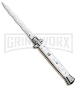 Frank B. 11" Italian Stiletto White Acrylic Automatic Knife - Kris Polish