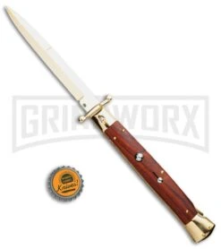 Frank B. 11" Cocobolo Italian Stiletto Swinguard Gold Plated - Bayonet Gold -Knife Sale Shop Frank B 11in Italian Swinguard Bayo Cocobolo Gold BHQ 51921 jr bottlecap large