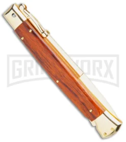 Frank B. 11" Cocobolo Italian Stiletto Swinguard Gold Plated - Bayonet Gold -Knife Sale Shop Frank B 11in Italian Swinguard Bayo Cocobolo Gold BHQ 51921 jr side large