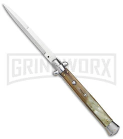 Frank B. 13" Blonde Horn Stiletto Automatic Knife (Bayo)