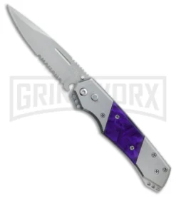 Super Knife Croc Automatic Knife Stainless W/ Purple Inlay - Satin Serr