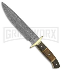 Rite Edge Plainsman Brown Stag Fixed Blade Knife - Damascus Plain
