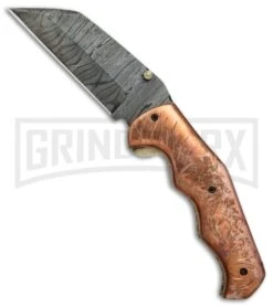 Tallen Wallaby Copper Folding Knife - Wharncliffe Damascus Plain