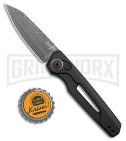 Kershaw Launch 11 Black Aluminum Automatic Knife - Damascus Plain -Knife Sale Shop Kershaw Auto Launch 11 Black Aluminum Damascus BHQ 175624 jr bottlecap large