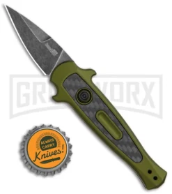 Kershaw Launch 12 CA Legal OD Green Automatic Knife - Black SW Plain -Knife Sale Shop Kershaw Launch 12 Call Legal Stiletto Auto OD Green KER7130OLBW BHQ 114625 jr bottlecap large