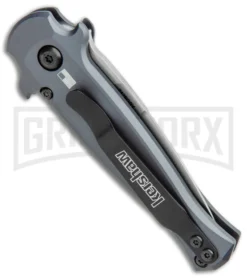Kershaw Launch 12 Gray Aluminum Mini Stiletto Automatic Knife - Stonewash Plain -Knife Sale Shop Kershaw Launch 12 Mini Stiletto Auto Gray CF SW KER7125GRY BHQ 114043 jr side large