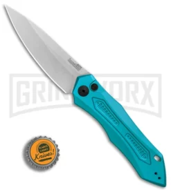 Kershaw Launch 6 Teal Automatic Knife - Stonewash Plain -Knife Sale Shop Kershaw Launch 6 Teal SW BHQ 89520 er bottlecap large