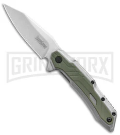 Kershaw Salvage Steel/Green GFN Spring Assisted Knife - Stonewash Plain