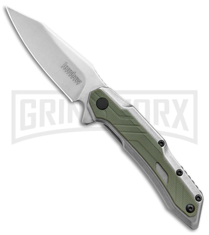 Kershaw Salvage Steel/Green GFN Spring Assisted Knife - Stonewash Plain 1 Kershaw Salvage Steel/Green GFN Spring Assisted Knife - Stonewash Plain