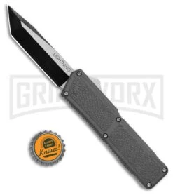 Lightning Gray D/A OTF Automatic Knife - Tanto Two Tone -Knife Sale Shop Lightning Gray DA OTF Auto Tanto TT GX 34385 jr bottlecap large