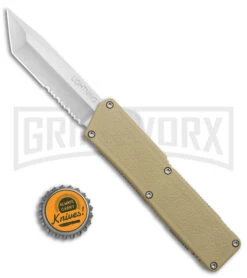 Lightning Tan D/A OTF Automatic Knife - Tanto Satin Serrated 7 Lightning Tan D/A OTF Automatic Knife - Tanto Satin Serrated -Knife Sale Shop Lightning Tan DA OTF Auto Serr Tanto Satin GX 39003 jr bottlecap large