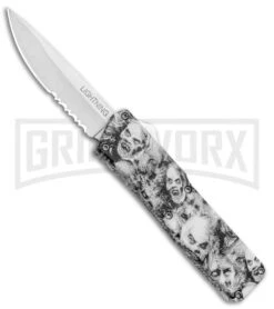 Lightning White Zombie D/A OTF Automatic Knife - Satin Serr