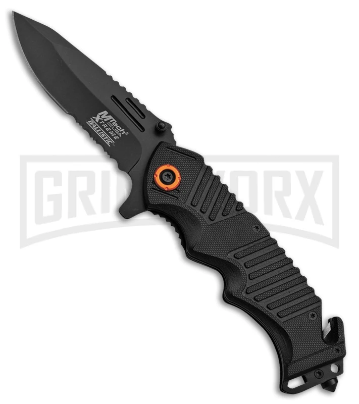 M-Tech Xtreme Ballistic Radical Black Spring Assisted Knife - Black Serr 1 M-Tech Xtreme Ballistic Radical Black Spring Assisted Knife - Black Serr