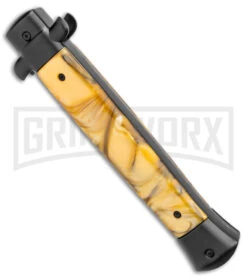 Mago 11" Gold Smoke Abyss Italian Stiletto OTF Automatic Knife - Satin Dagger -Knife Sale Shop Mago 11in Gold Smoke Abyss Italian Stiletto OTF Auto Dagger GX 38930 jr side large